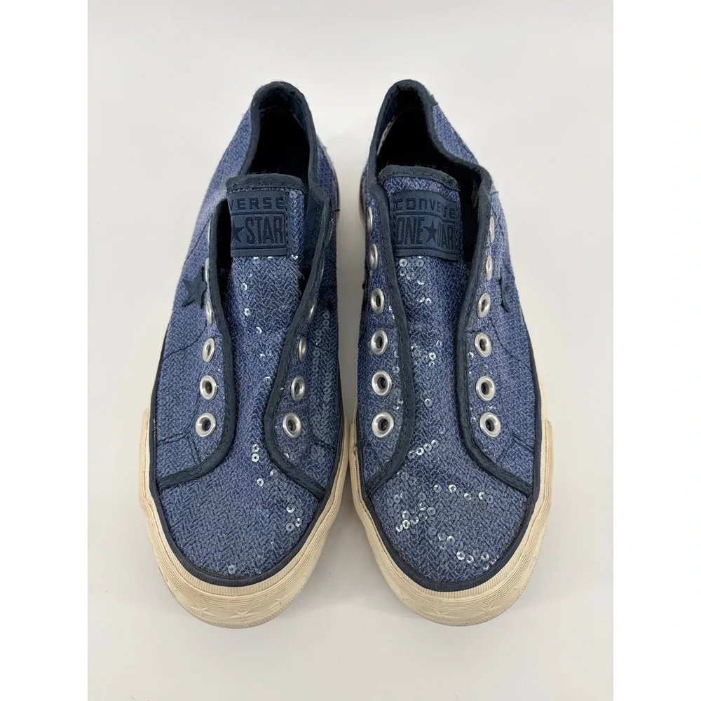 Converse One Star Womens 8 Blue Sequin Slip On Sneakers Chuck Taylors Retro